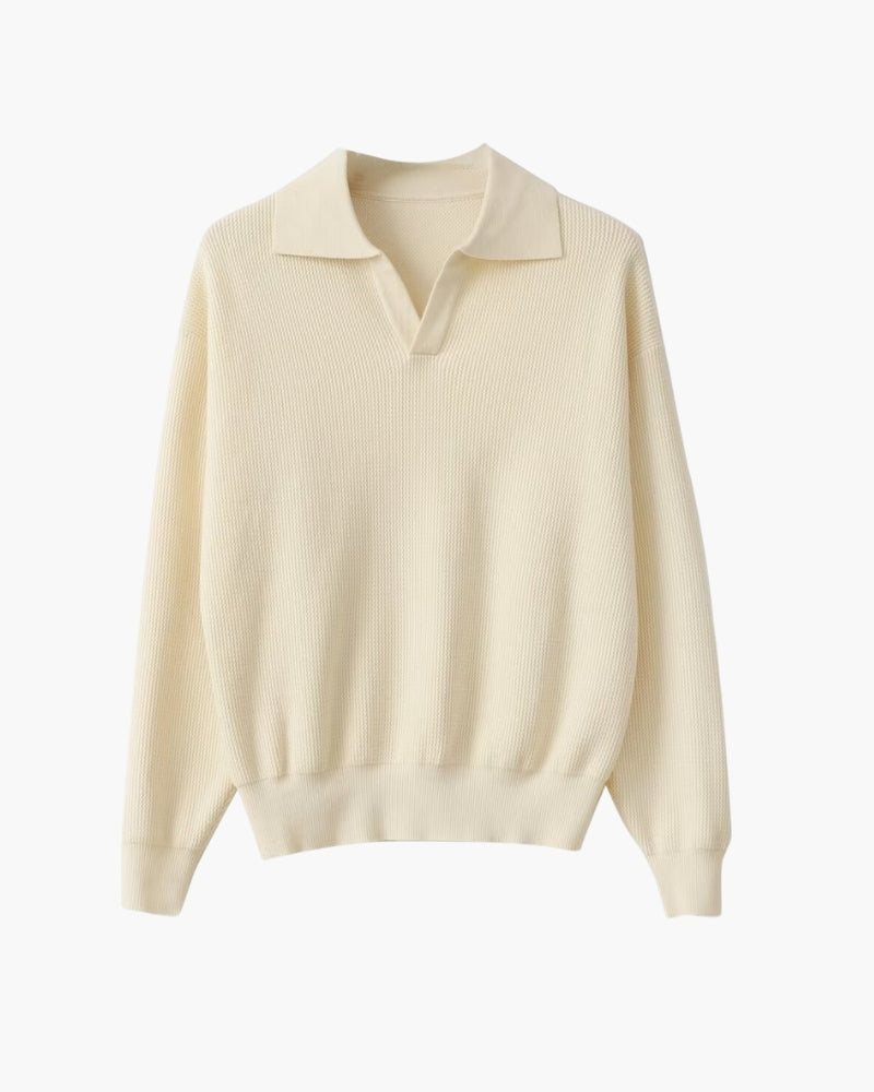 Lanark Textured Knit Polo Sweater | Europa