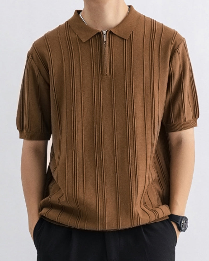 Clermont Zip-Up Textured Knit Polo | Europa