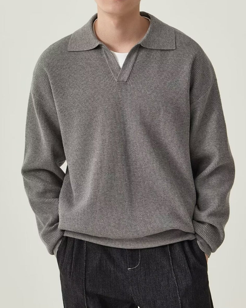 Lanark Textured Knit Polo Sweater | Europa