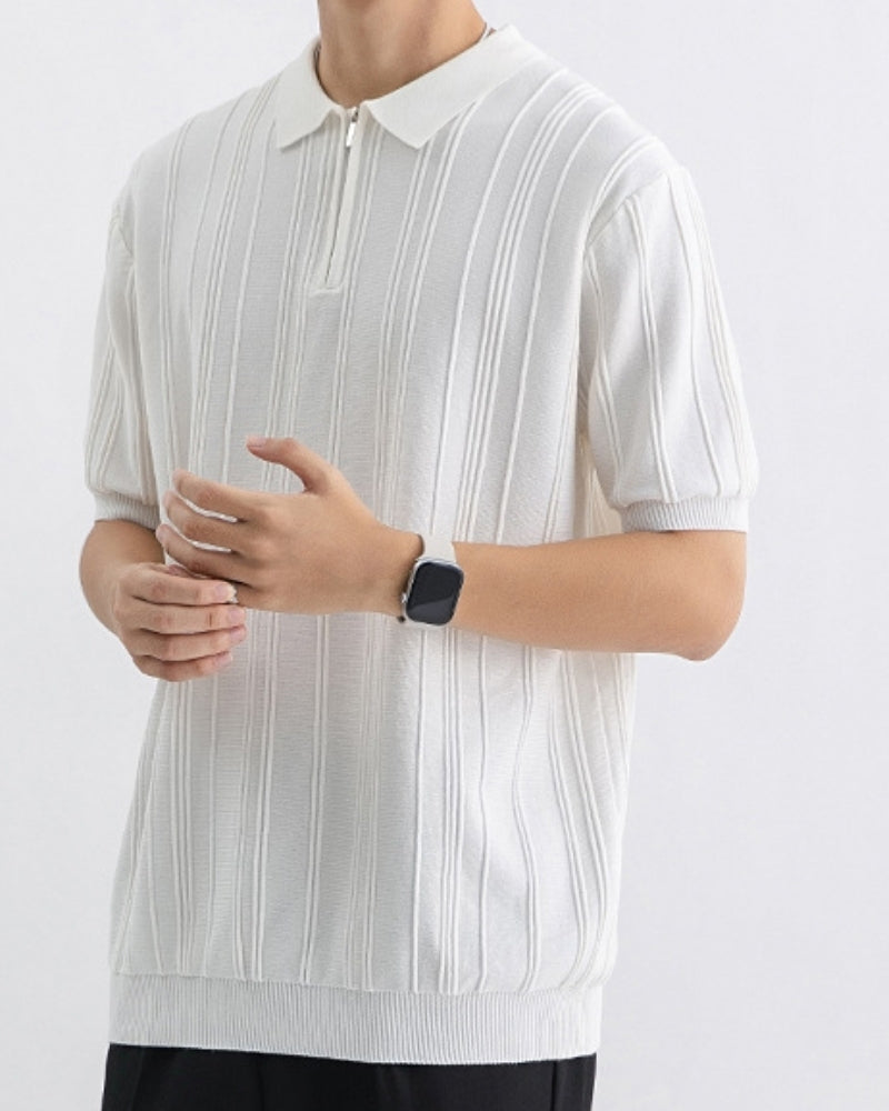 Clermont Zip-Up Textured Knit Polo | Europa