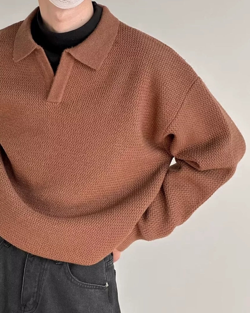 Lanark Textured Knit Polo Sweater | Europa