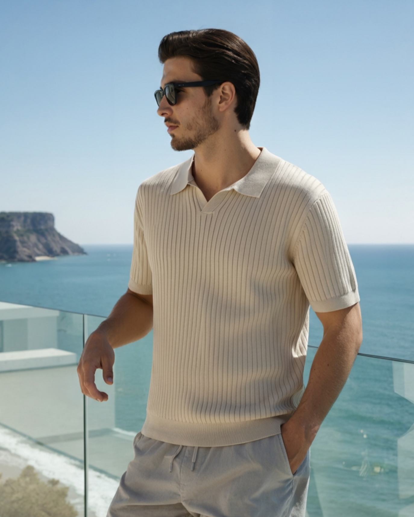 Ravello Geripptes Strick-Poloshirt